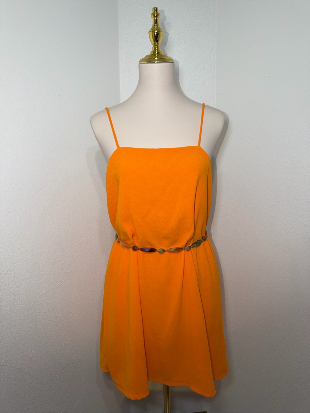 Orange Spaghetti-Strap Mini Dress